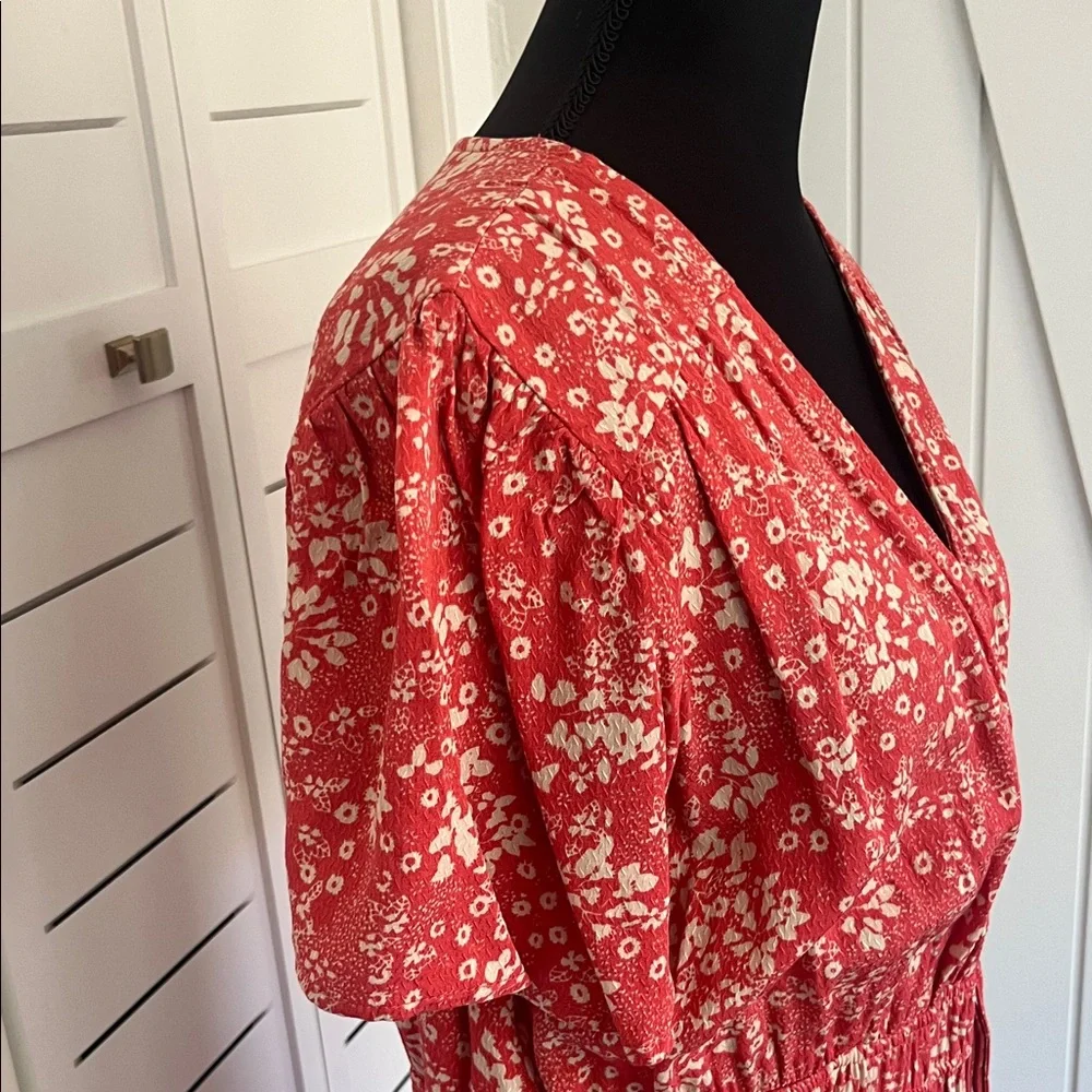 NWT Knox Rose Boho Pink Red Floral Maxi Smock Waist Dress with Cream Print Sz M - Picture 7 of 11